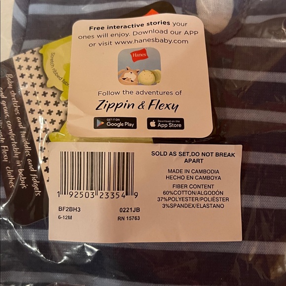 2 sets of 3 hooded long-sleeve body suits 6-12 12-18 Mo blues/gray by Hanes NWT - Picture 3 of 3